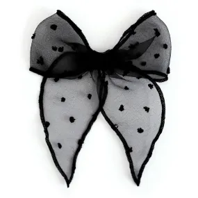 Party Girl Bow - Black Sheer Dot