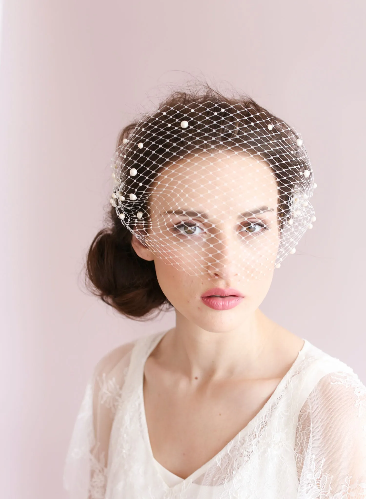 Pearl adorned bandeau birdcage veil - Style # 430