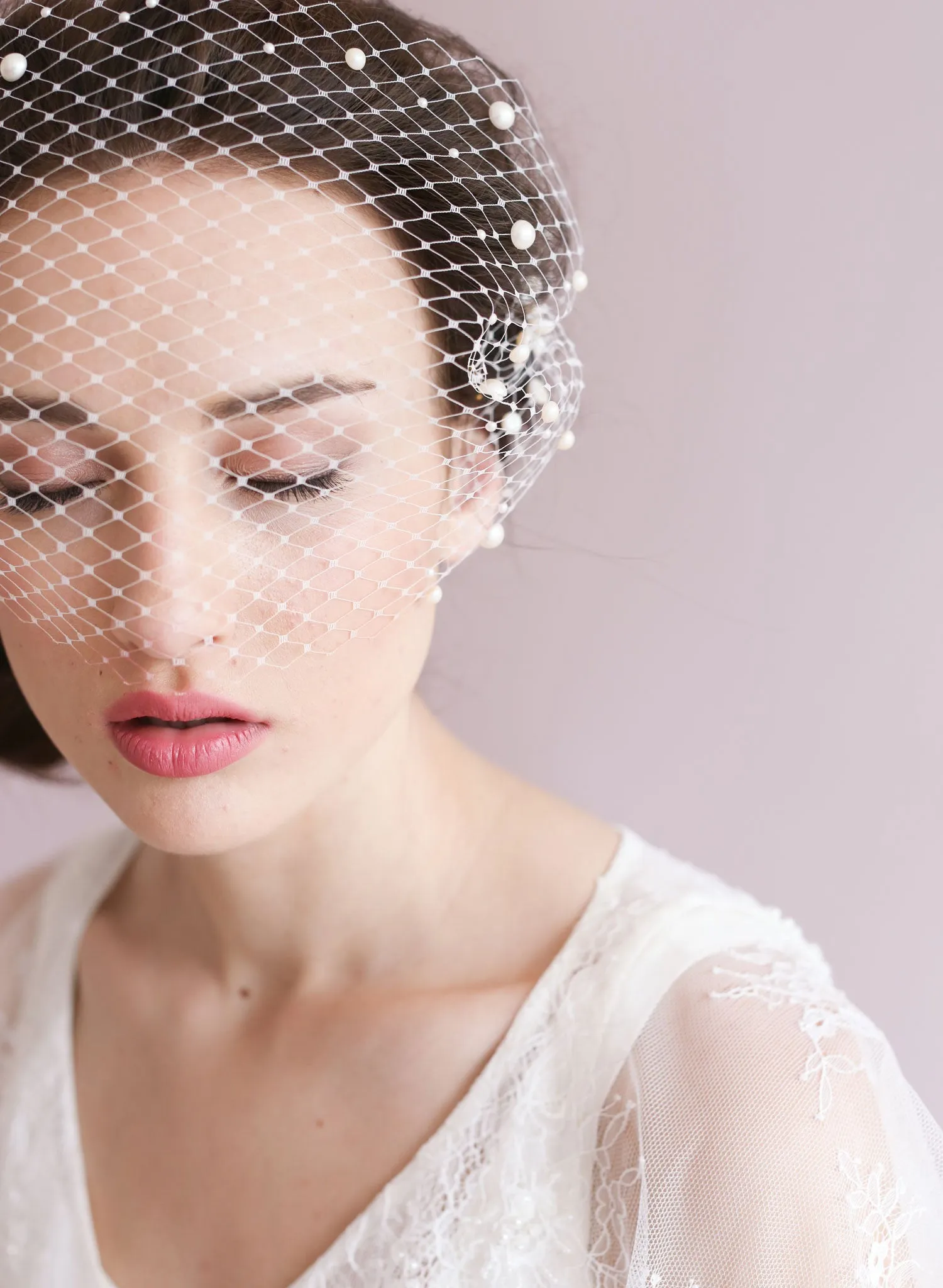 Pearl adorned bandeau birdcage veil - Style # 430