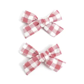 Pigtail Bows - Blush Pink Gingham