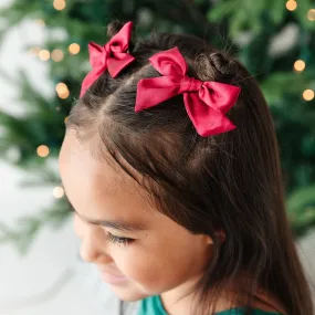 Pigtail Bows - Crimson Satin