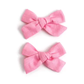 Pigtail Bows - Flamingo Pink Linen