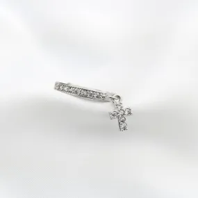 Silver Sparkly Cross Earring