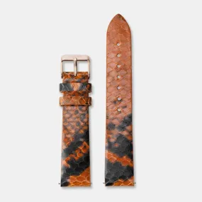 Strap 18 mm Leather Orange Python, Rose Gold Colour