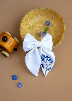 White Hair Bows - Blue Floral