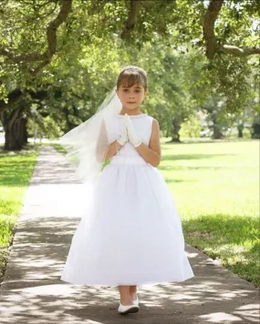 WHITE ORGANZA PIN-TUCK COMMUNION DRESS