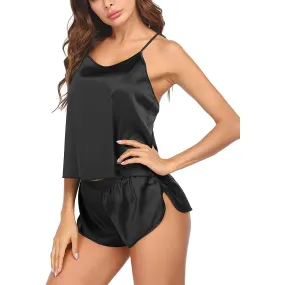 Women Silk Camisole Set Shorts Sexy Lingerie Cami Silk Sleepwear