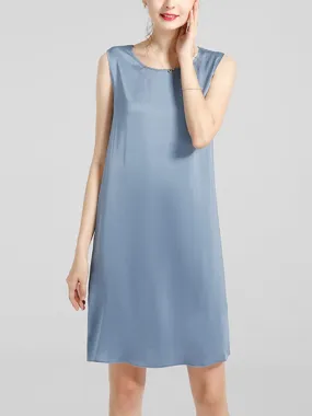 Women's 100% Silk Basic Round Neck Silk Tank Dress